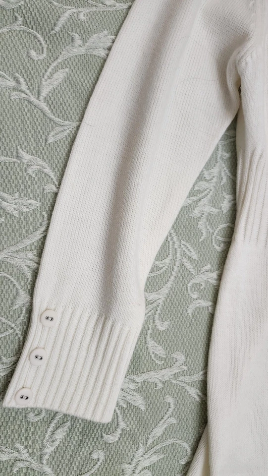 Cardigã suéter feminino Antthony médio marfim xale colarinho botão malha com nervuras - Imagem 4 de 4