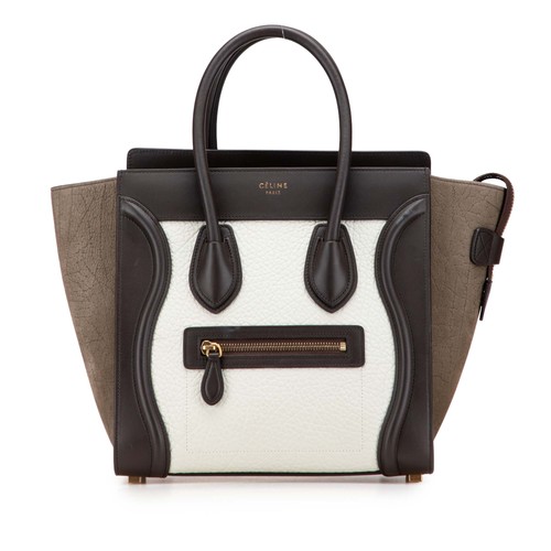 Celine Micro Tricolor Nubuck and Calfskin Luggage Tote Pre-Loved Brown