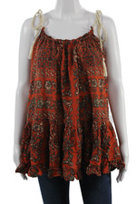 Ulla Johnson Womens Tunic Sleeveless Floral Orange Tie Size S