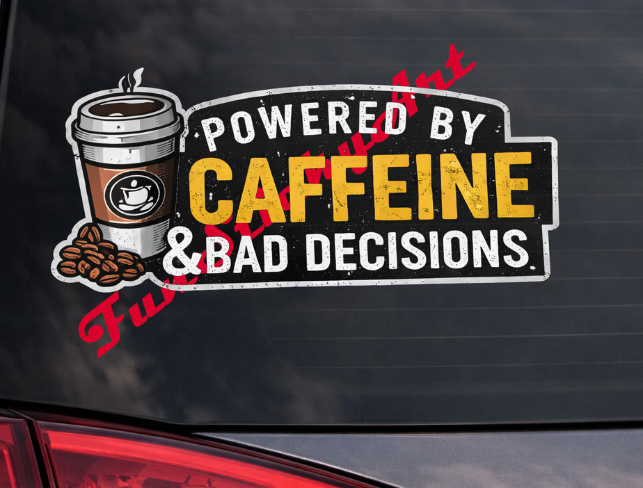 Caffeine Car 5" Funny Sticker Weatherproof Vinyl High Quality UV Resistant