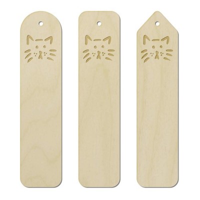 3 x 'Cat Face Doodle' Birch Bookmarks (BK00033329)