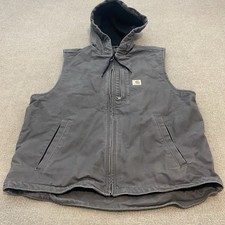 Carhartt Hooded Vest Gravel Grey Fleece Lined Duck Canvas 103837 GVL Size Large