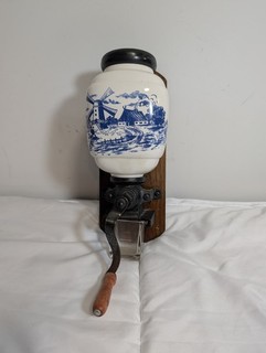 Vintage Dutch Delft Style Blue Wall Mount Coffee Grinder Windmill Ceramic No Cap