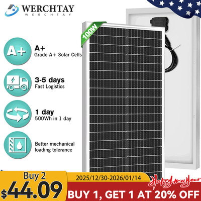 100W Watt 12v Monocrystalline Solar Panel RV Camping Home Off Grid Caravan Boat