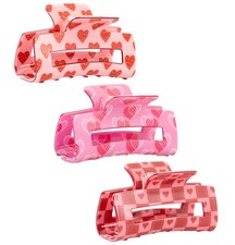 3Pcs Valentine's Day Heart Hair Claw Clips 1 Count Pack of 3 , red pink rosy