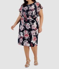 Connected Plus Size Floral-Print Flutter NavyMauve 14W