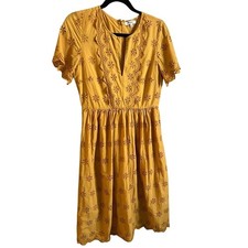 Madewell Scalloped Eyelet Mustard Midi Dress Sz 6