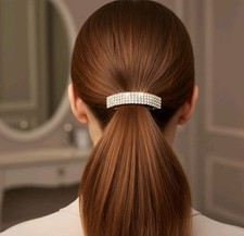 Women's Crystal Rhinestone Hair Barrette Clip Silver Tone Half-Circle Design