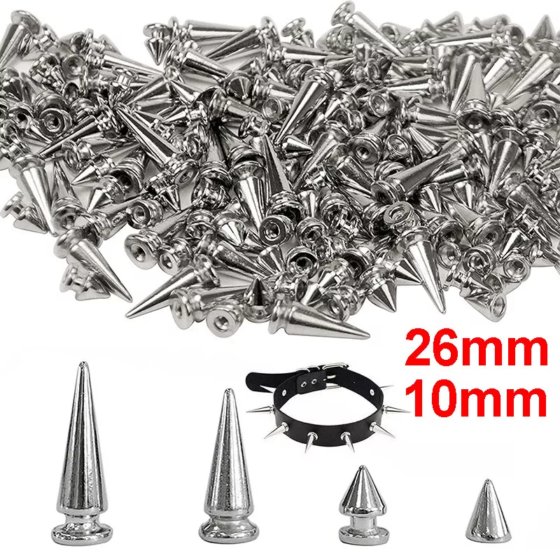 1000PCS 10mm/26mm Metal Cone Spikes Screw Back Studs Kit DIY Craft Rivets  Punk