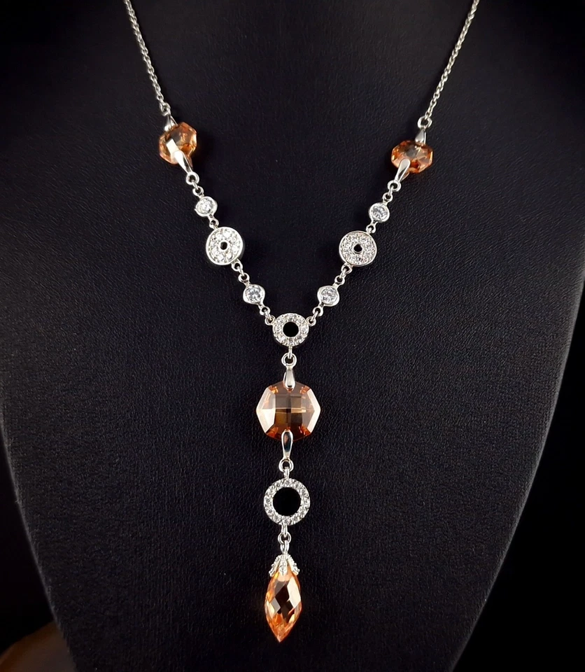 Kette 925 Silber orange Collier Zirkonia - zauberhaft & vielseitig - Bild 2 von 4