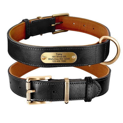 Genuine Leather Personalised Dog Pet Collar Custom ID Name for Small Large Dogs - Picture 6 of 24
