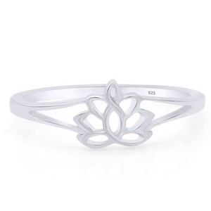 Authentic Lotus Flower Yoga Comfort Fit Engagement Band Ring 14K White Gold Plated Silver