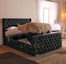 CALIFORNIA OTTOMAN STORAGE  BED PANEL PLUSH VELVET UPHOLSTERED BED FRAME