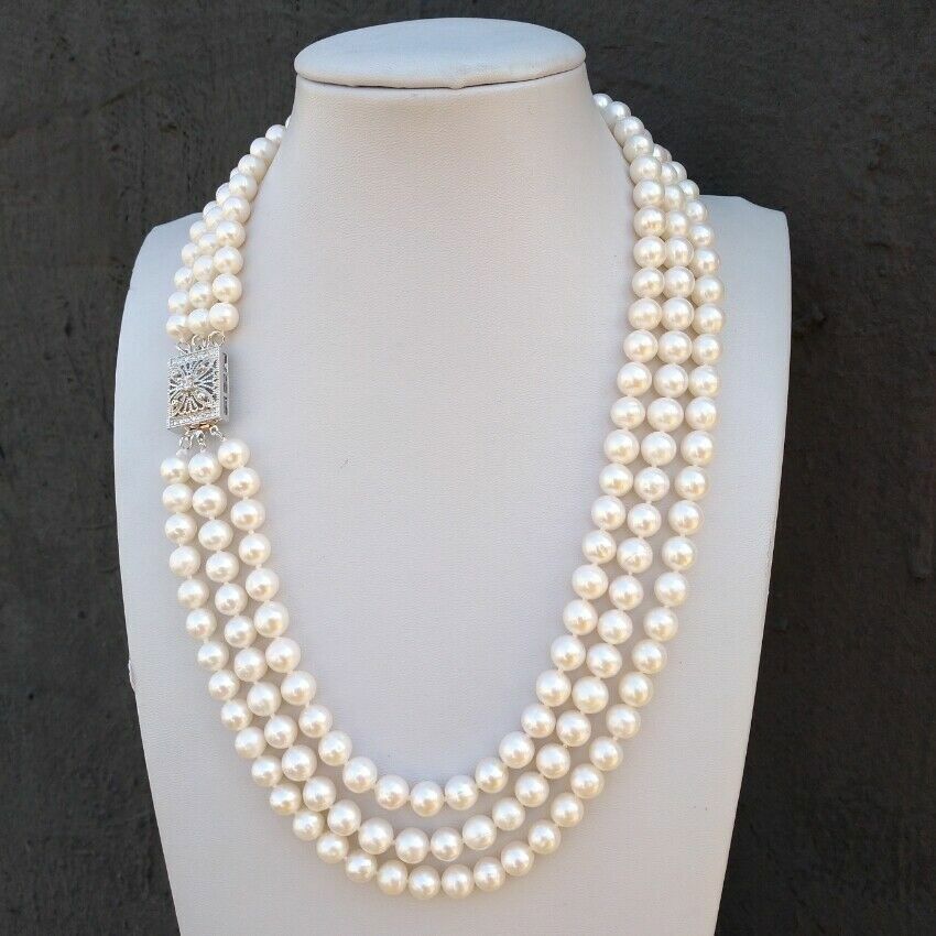 Triple strands 24 Inch AAAA 9-10 natural the south sea white Pearl