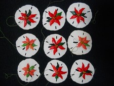 9 Vintage Hand Crafted Sand Dollar Christmas Ornaments / Poinsettia