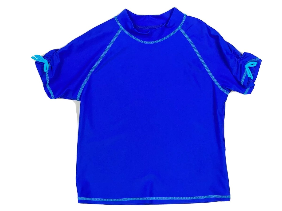 Maillot De Bain Rash Guard Lands End Enfant Manches Courtes - Taille L/14, UPF 50+, Bleu, Occasion Très Bon état