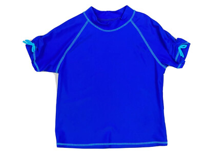 Girls Blue Short Sleeve Sun Surf Rash Guard Swim Shirt M 10-12 EUC 