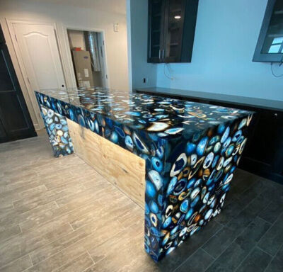 Blue Agate Stone Kitchen Slab Dining Table, Gemstone Countertop, Agate Bar Table