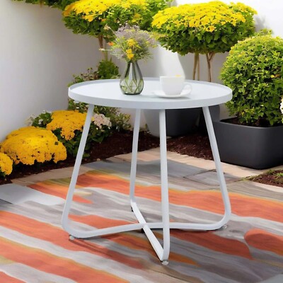Patio Outdoor Side Tables Small Round Metal End Table Portable Indoor Garden