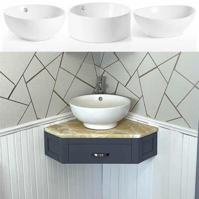 Badezimmer Waschtisch lackiert Holz Eckwaschtisch Golden Onyx & Keramikbecken 501GW
