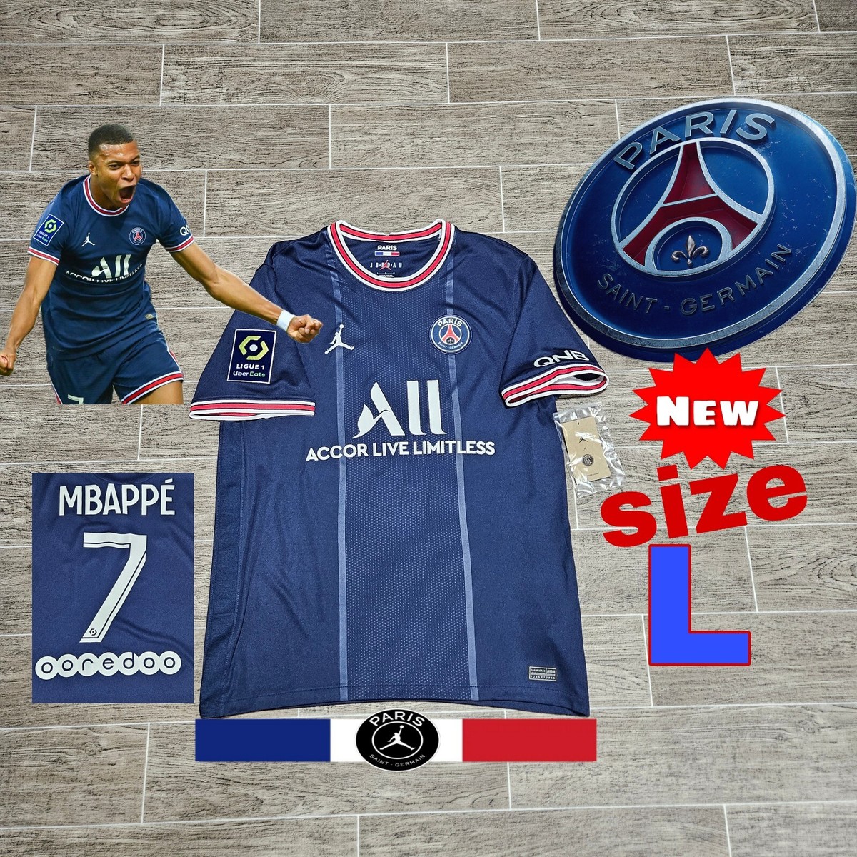 🇫🇷 Jordan PSG Kylian Mbappe #7 21/22 Home Jersey Ligue 1 🇫🇷 Jordan PSG Kylian Mbappe #7 21/22 Home Jersey Ligue 1