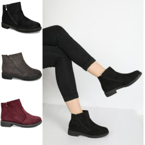 Ladies Womens Ankle Boots Shoes Size Chelsea Heel Zip Winter Flat Sole Low - Afbeelding 1 van 50