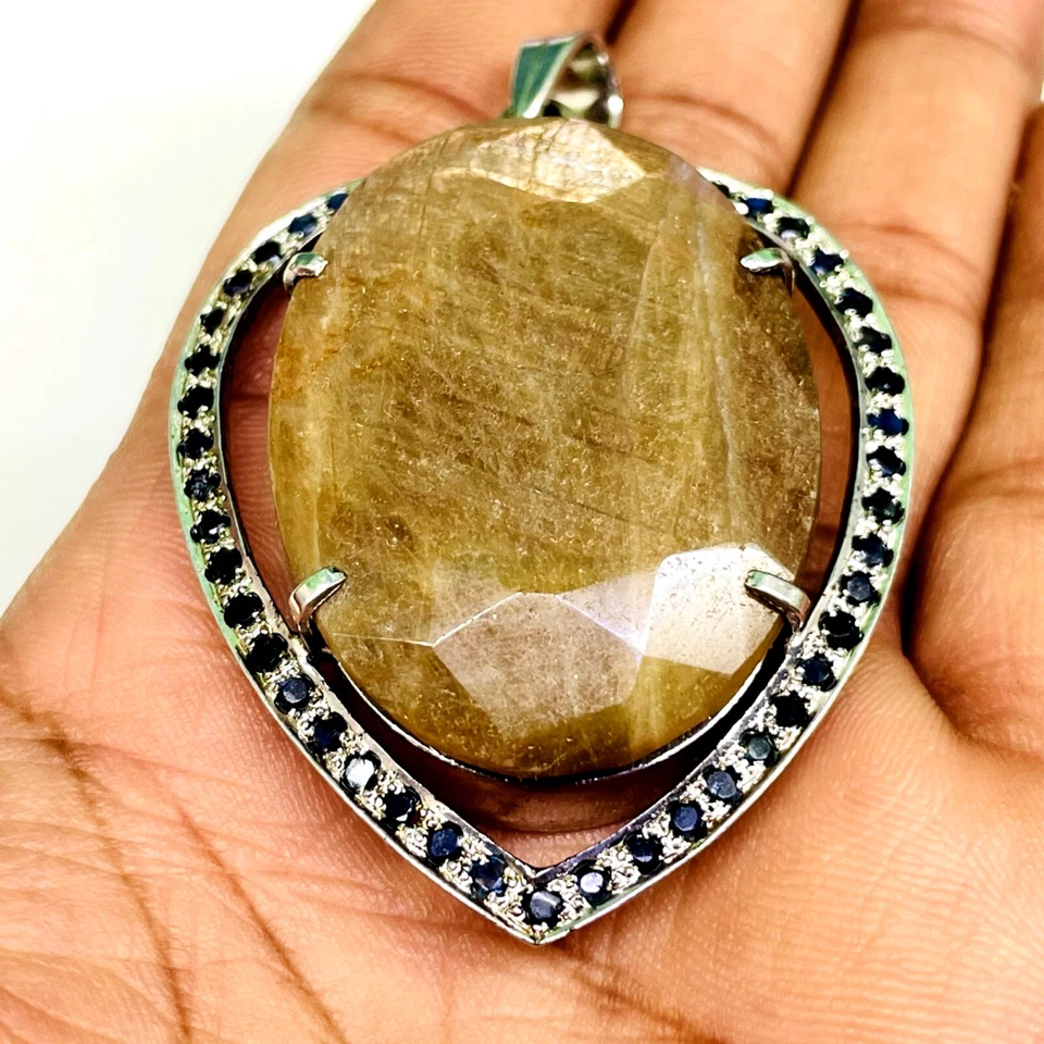 52.65 G Zertifiziert Natürlich Nicht Erhitzt Saphir 925 Sterlingsilber Riesiges - Bild 3 von 4