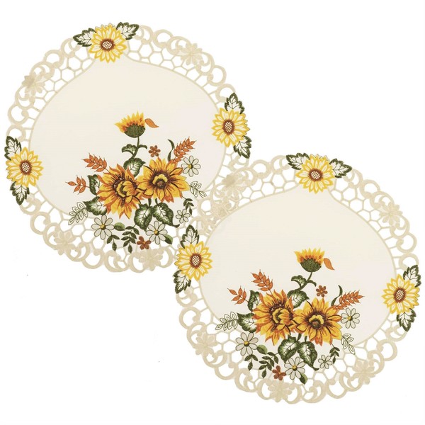 Tischdecke Deckchen Set Rund 40 Cm Hossner Mitteldecke Bestickt Sonnenblumen-image