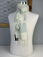 Steve Madden Muffler Scarf Lurex Striped Blue Grey Shimmer Fringe Italy NWT