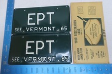 Vermont License Plate Tag 1965 65 VT Pair Set Envelope Vanity  EPT E P T
