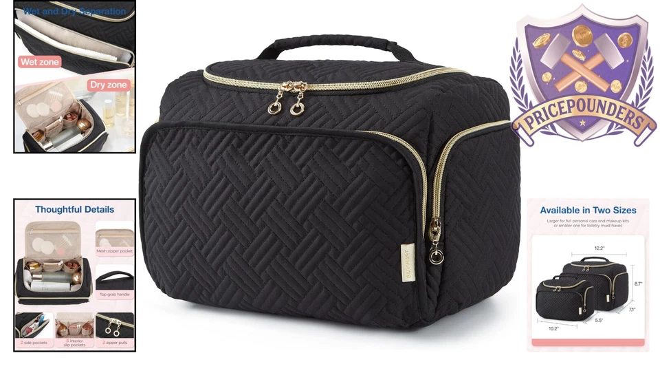 Bolsa de aseo de viaje impermeable grande organizadora de maquillaje portátil negra Foto 2 de 4