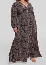 Nina Parker Womens Brown Keyhole Printed Pleated Jersey Maxi Dress Plus Size 2X