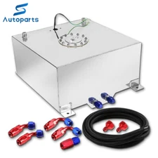 15 GALLON POLISHED ALUMINUM FUEL CELL TANK+CAP+LEVEL SENDER+NYLON FUEL LINE KIT