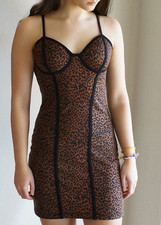 Padded Fitting Stretching Animal Print Casual Mini Dress S M L Teenager Size