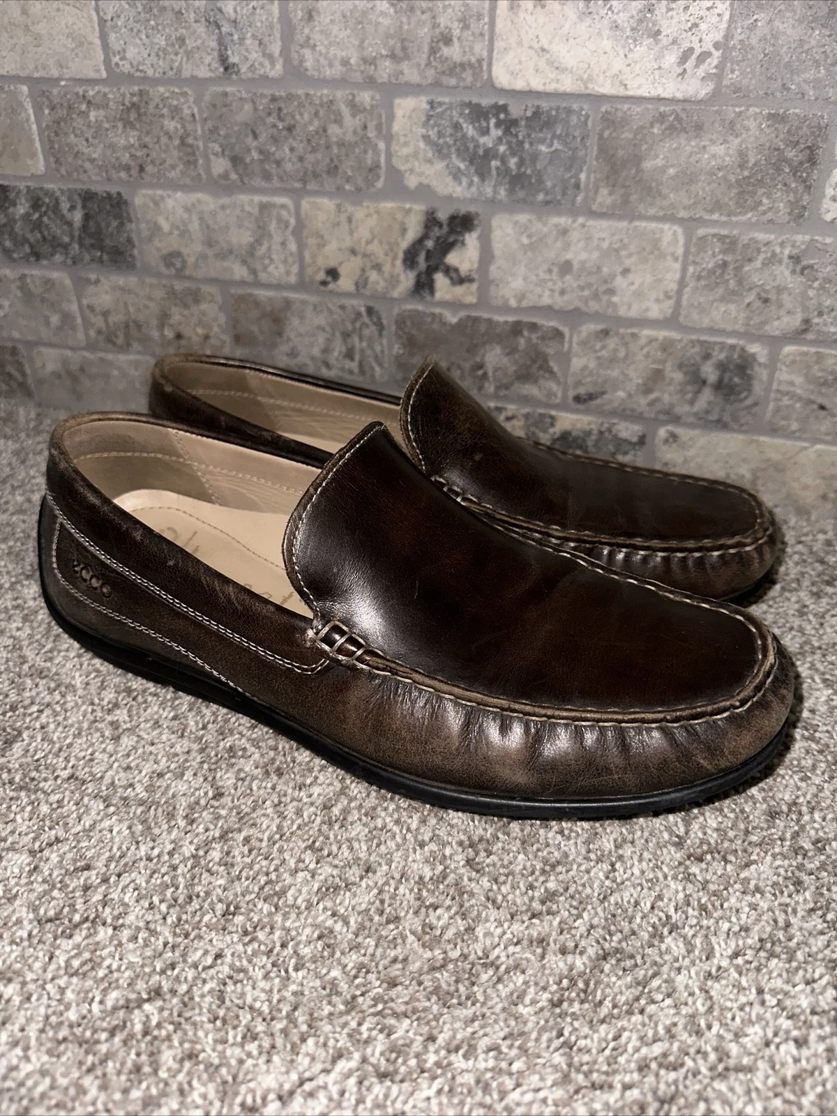 ECCO Scarpe Uomo Marrone Pelle Mocassino Mocassino Guida Slip On Comfort 571004 43