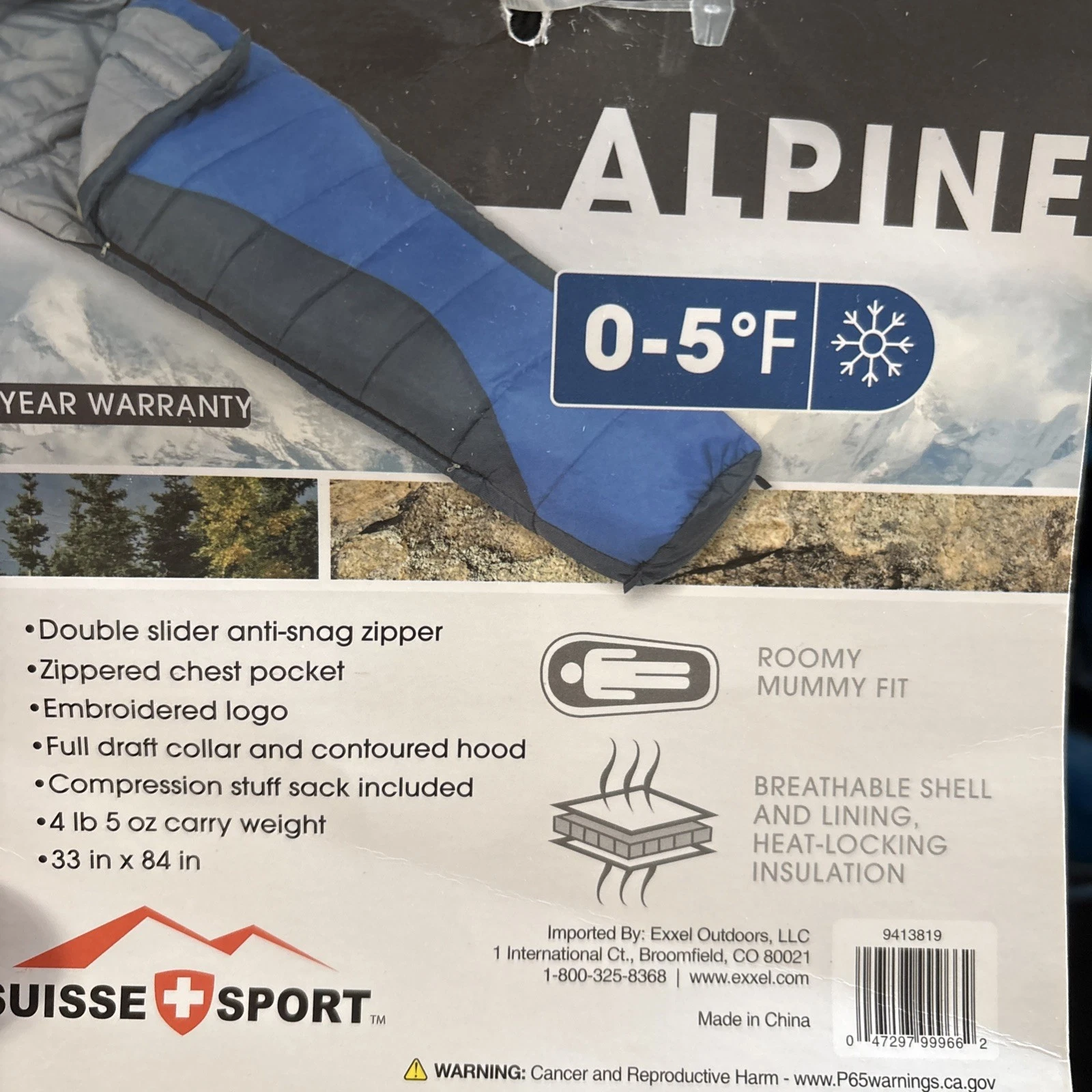New with Tag, SUISSE SPORT 0-5F Summit Sleeping Bag Mummy