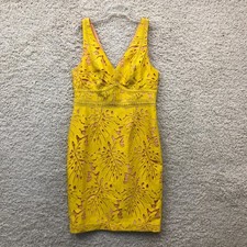 Maeve Anthropologie Dress Size 12 Yellow Lace Gardenia Column V-Neck Shift Women
