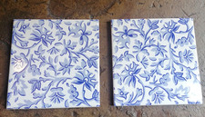Laura Ashley Chartres new vintage 2 x ceramic tiles 6 ins square blue