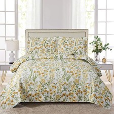 Floral Quilt Sets King Size Reversible Countryside Bedspread Coverlets Lightw...