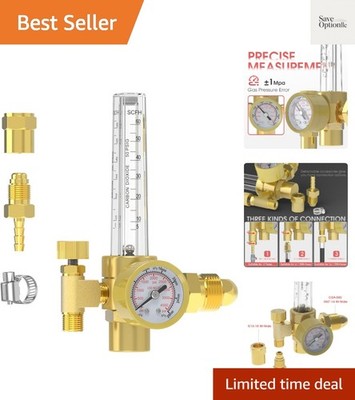 Welding Gas Regulator Flow Meter, Leak-Proof Argon CO2 Pressure Gauge with Un...
