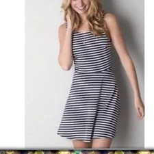 American Eagle Dress Womens 2 Blue Mini Striped Open Back Sleeveless Stretch