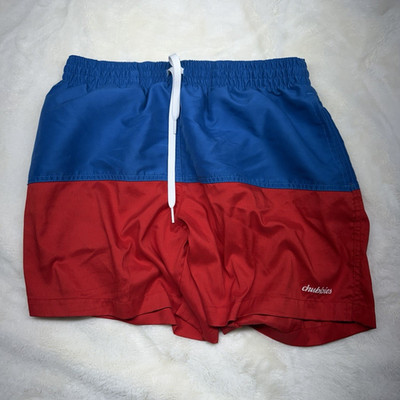 Chubbies Men s L Swim Trunks Colorblock Blue/Red Drawstring Pockets Lined