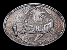 MJ01128 VINTAGE 1970s SCHLITZ TRADEMARK BEER BELT BUCKLE