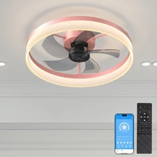 20" Pink Thin Ceiling Fan with LED Light Flush Mount Fixture Kit Remote Control