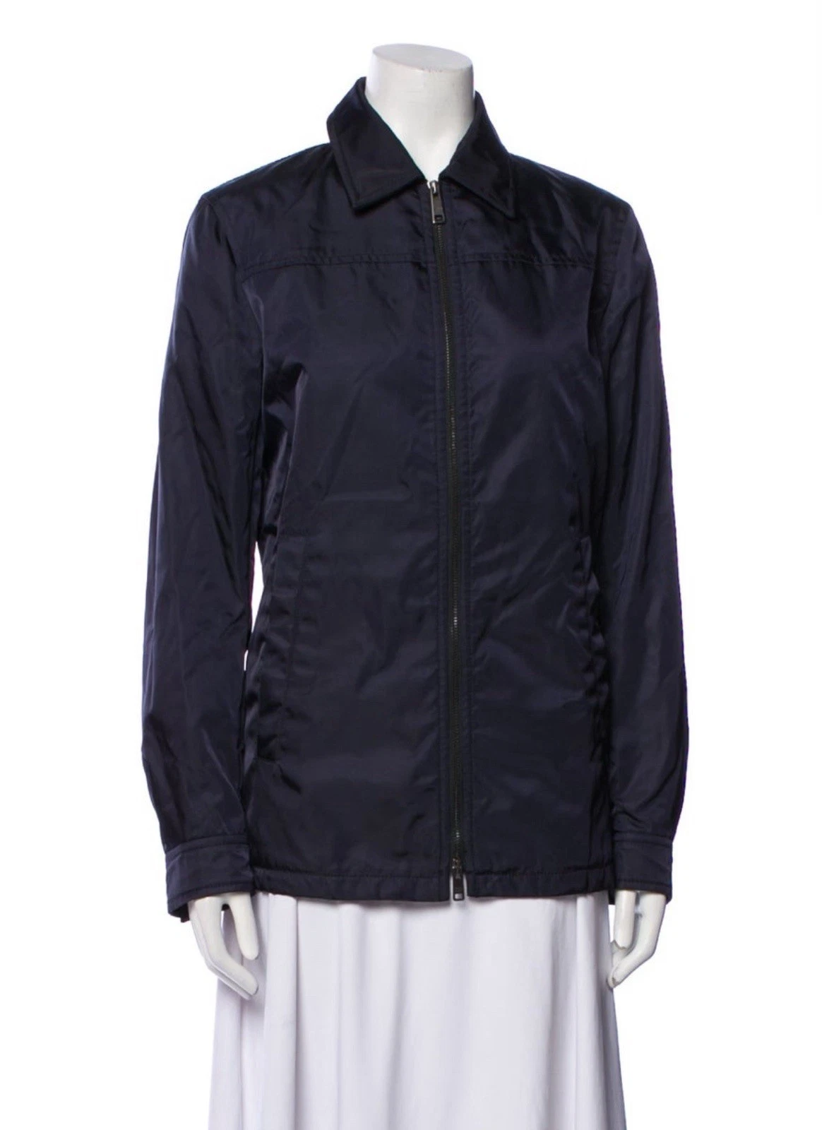 giacca prada autentica tinta unita blu scuro nylon utility manica lunga 40 4 small