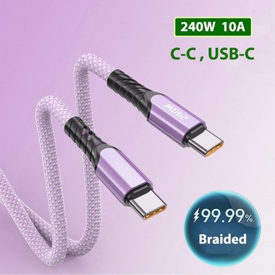 240W Braided Cable Phone Fast Lead Charger Wire C-C,USB-C Cables 3 Colors 10A
