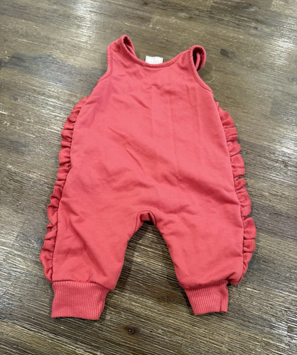 Just Lizzy 3M Girls Pink Sleeveless Ruffle Romper Snap Cotton Knit Graphic