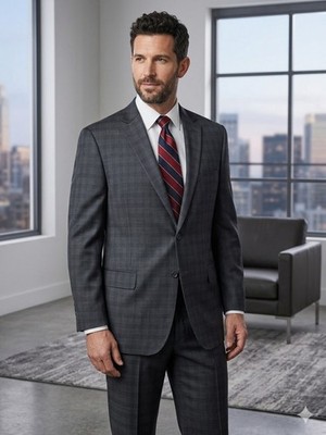 Canaletto Sport Coat 48R Charcoal Plaid 100% Wool Vitale Barberis Canonico Italy
