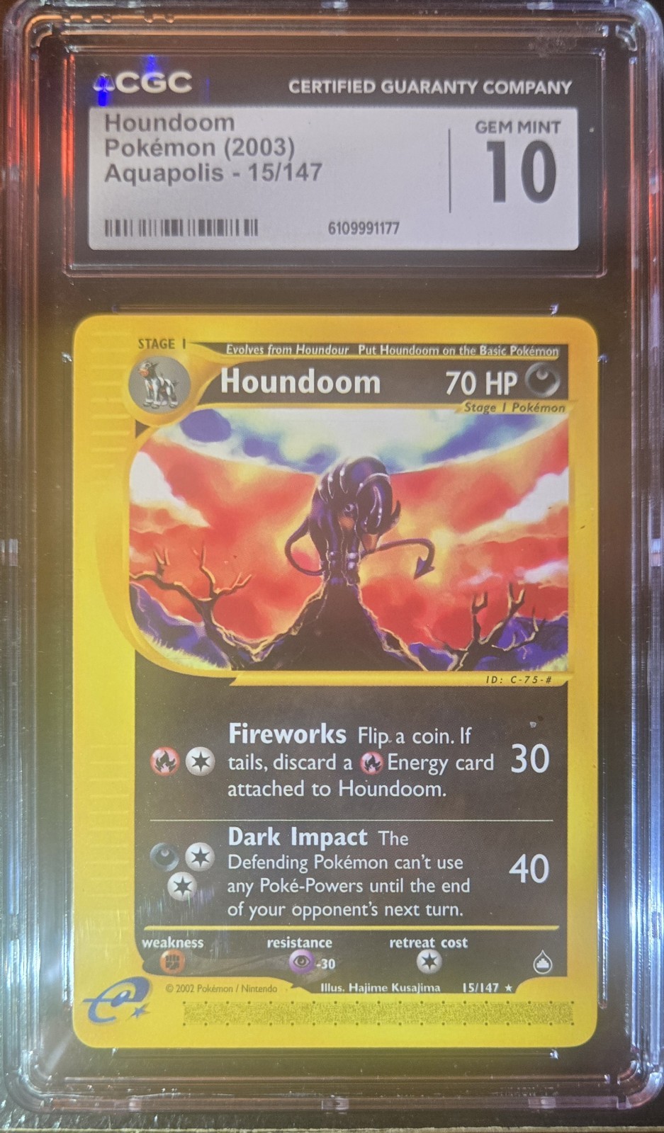 CGC 10 GEM MINT Houndoom 2003 Aquapolis 15/147 Pokemon Card