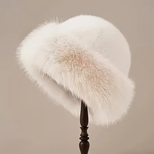 Soft Fluffy Faux Fur Bucket Hat – Oversized Winter Warm Hat for Women（White-1PC）